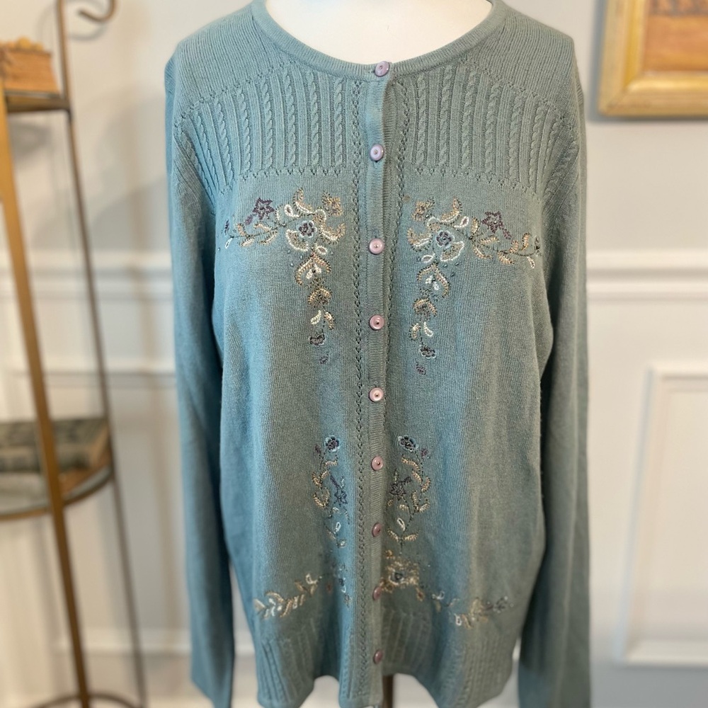 Vintage Embroidered Blue Cardigan